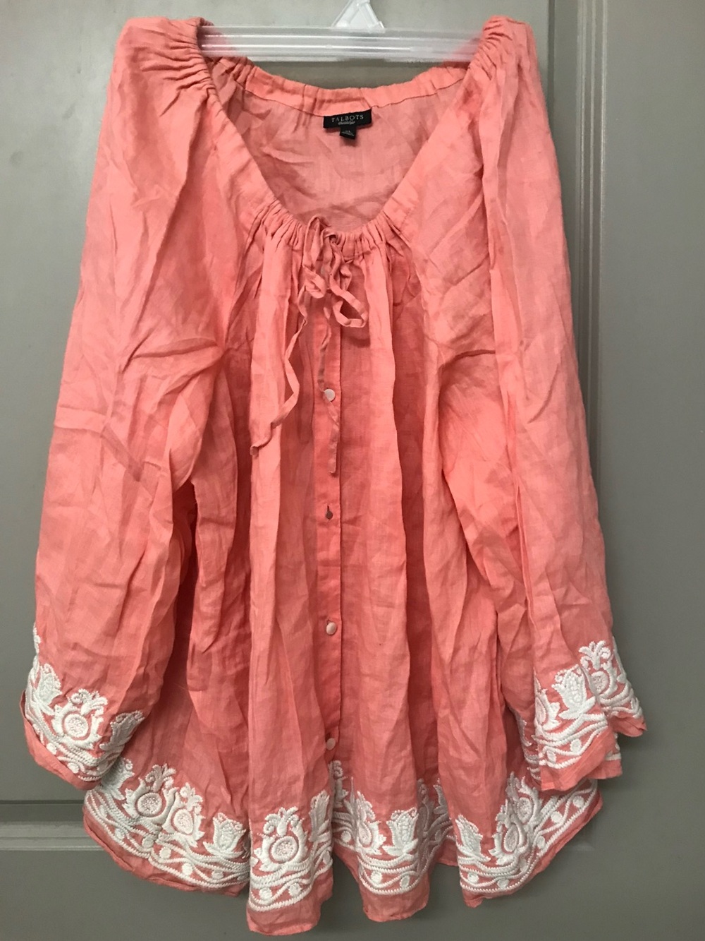 Talbots vintage linen embroidered blouse